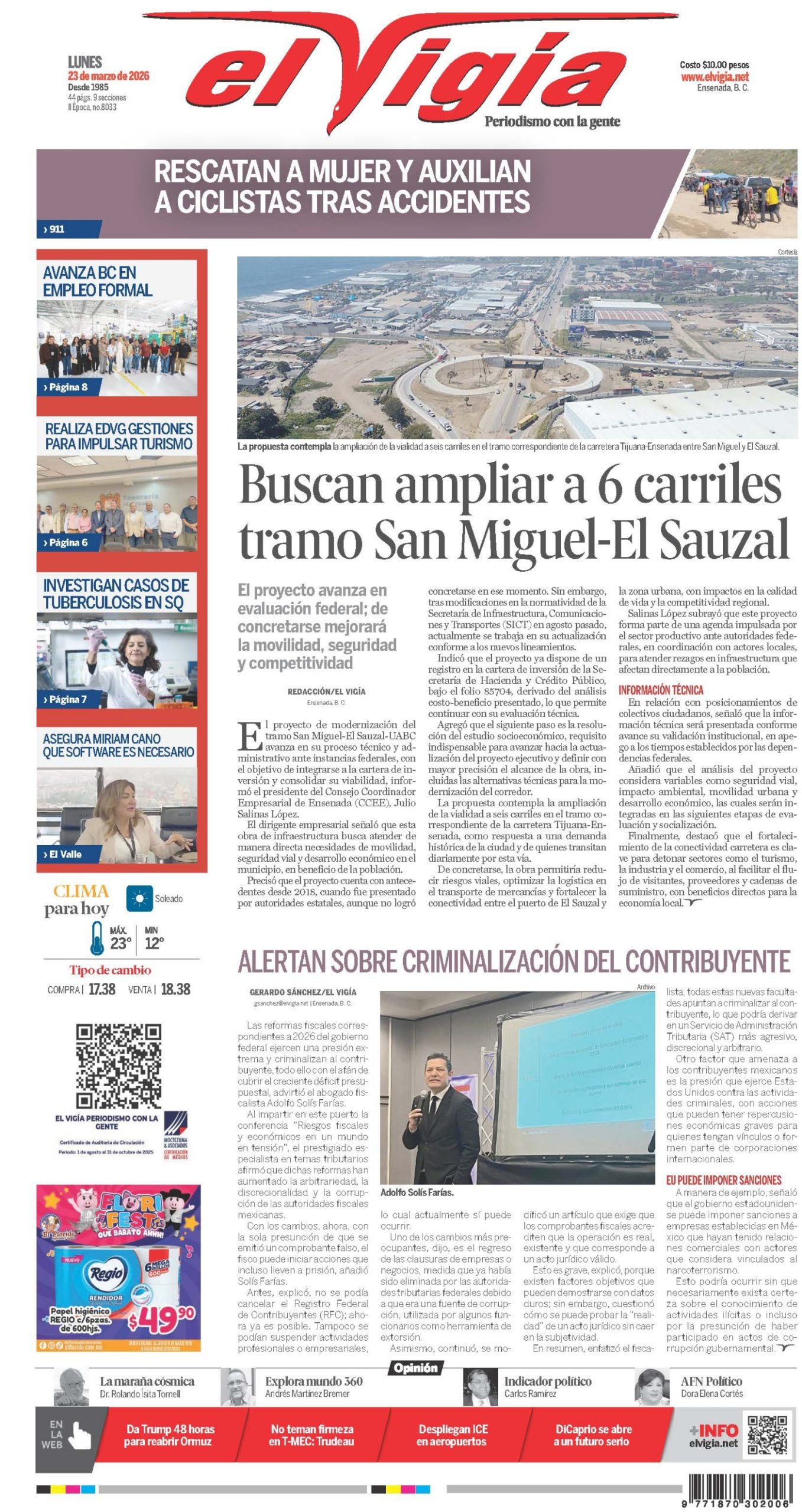 Buscan ampliar a 6 carriles tramo San Miguel-El Sauzal